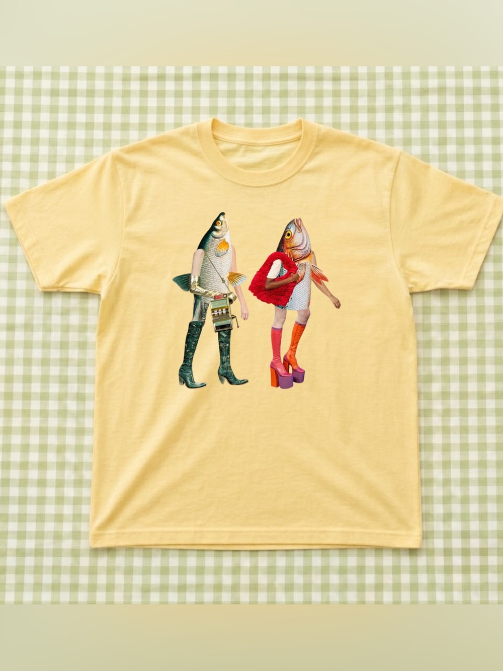 Retro Yellow Fish Graphic Tee with Fashion Fish Print